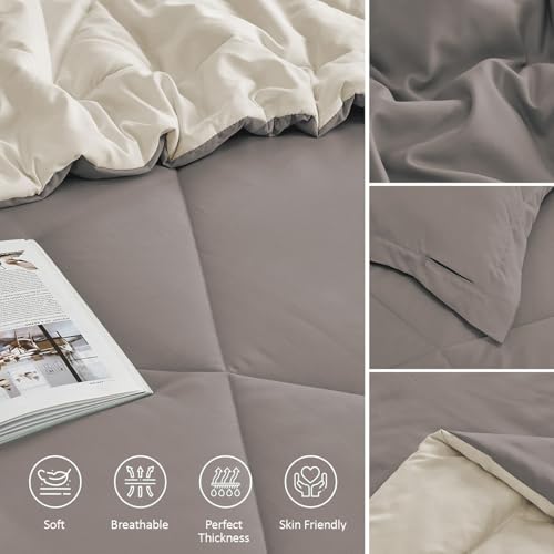 Image of FURBO Microfiber Reversible 200 GSM AC Comforter Set Double Bed with 2 Pillow Covers, Quilt for Double Bed King Size for All Season Comfort (90x100 Inches, Mocha & Cream)