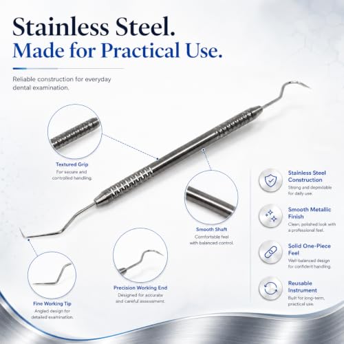 Double Ended Dental Probe Explorer #5, Stainless Steel Dental Pick with Hook and Double Angled Fine Tips & Textured Grip, Reusable Teeth Examination Instrument for Oral Care Dental Hygiene - Image 5