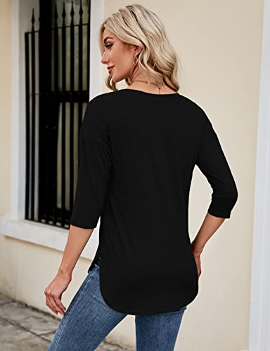 Kancystore Womens 3/4 Length Sleeve Tops Casual Loose Fit Tunic Shirts Crewneck Basic Tees3