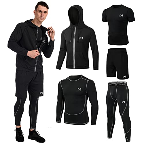mens 5pcs Men’s Compression Sets Pants Long Sleeve Shirt Athletic Shorts Running JacketShirt