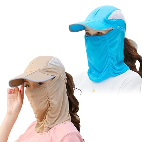 2 peças chapéus de sol femininos aba larga proteção UV viseira FPS 50+ chapéus de pesca, chapéu de v