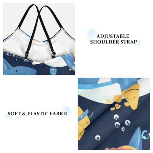 Cartoon Sharks Blue Girls One Piece Swimsuits Cute Sport Halter Swimwear Beach Bathing Suit 3T3