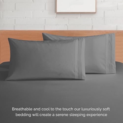 Elegant Comfort Luxurious 1500 Premium Hotel Quality Microfiber 4-Piece Sheet Set, 18-24 Inches Deep - Extra Deep Pocket Sheets - Ultra Soft 4PC Deep Pocket Sheets, Full, Gray