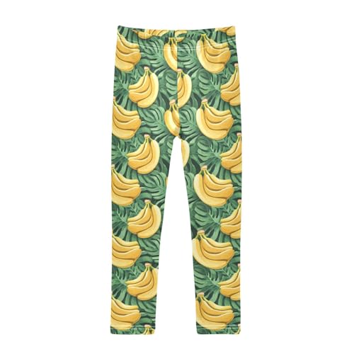 ALAZA Girls' Leggings Children's Yoga Pants Skinny Printed Dance Banana Leaves Comfortable 4T