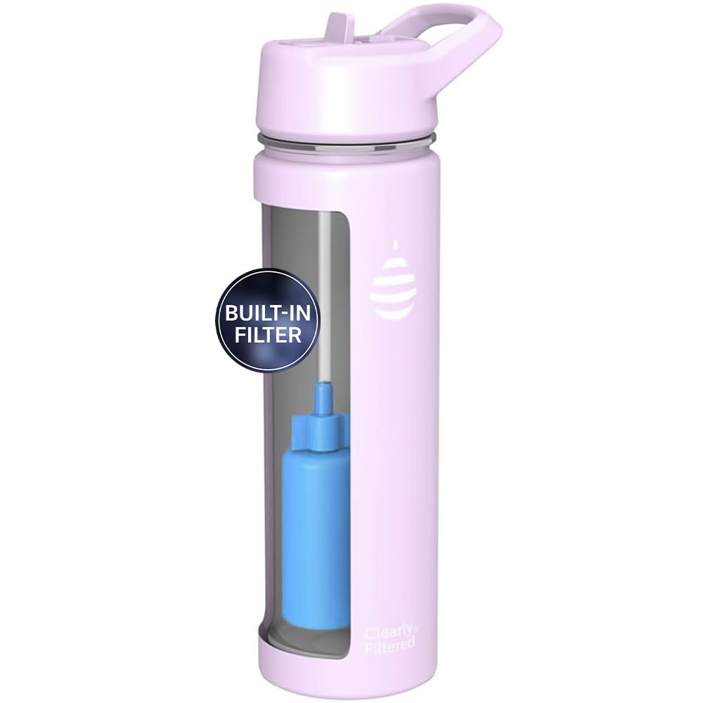 Clearly Filtered Water Bottle | Removes 220+ Contaminants, Double-Wall Insulated Stainless Steel, BPA/BPS Free, Phthalate Free, Filters Flouride Lead Chlorine (20oz, Lilac)