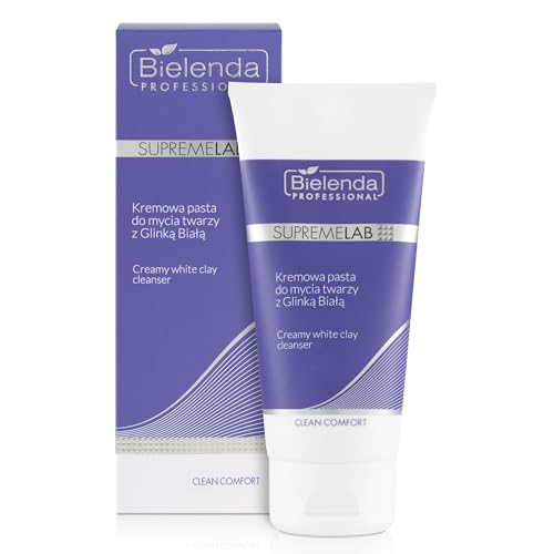 Bielenda Supremelab Clean Comfort, pasta cremosa detergente per il viso con argilla bianca, 150 g