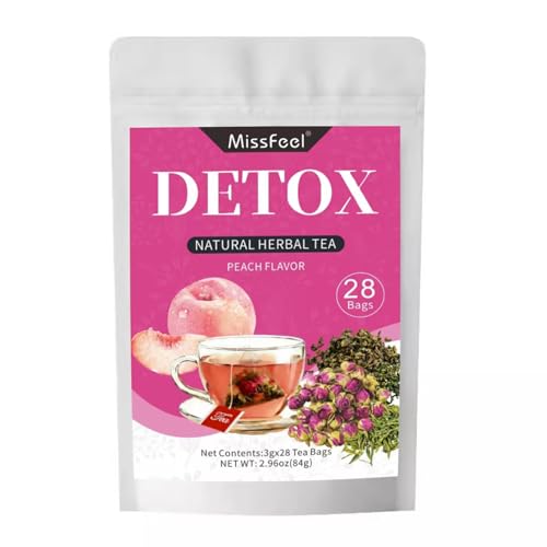 Herbal Detox Tea for Gentle Cleanse & Metabolism Support - 28 Days Supply Peach Flavour with Green Tea & Dandelion Vegan & Sugar-Free Wellness Tea(28 Pcs 1 Bag)