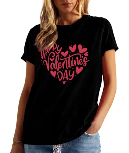 Image of Valentines Shirts for Women Valentine Love Heart Printed Graphic Tshirt Cute Girls Casual Top