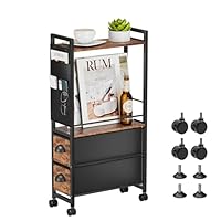 LyTaispuly Narrow Side Table with Drawers&Wheels, SlimBeside Table Thin Nightstand, Skinny Small Kids End Table Sofa Table with Storage for Living Room Bedroom Couch Space Saving, Rustic