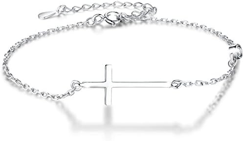 Boniris 925 Sterling Silver Cross Bracelet Womens in Good Faith CZ Chain Bracelet with Cross for Confirmation Anniversary Birthday