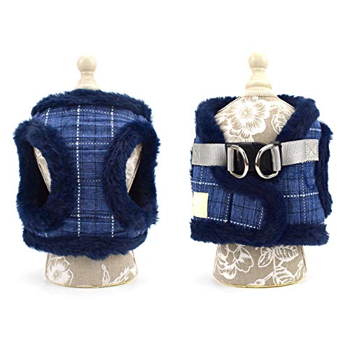 LYLEQ Hundegeschirr Plus Samt-Winterweste (inklusive Zugseil 1,2 x 130 cm) ist das beste Haustierprodukt für kleine und mittelgroße Hunde, Größe S, blau Cover