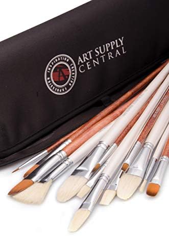 14 Piece Artist Brush Set, HandMade, 7 Natural Bristle and 6 Synthetic Brushes, No Shedding, For Oil, Acrylic and Watercolour, 1 Year Guarantee