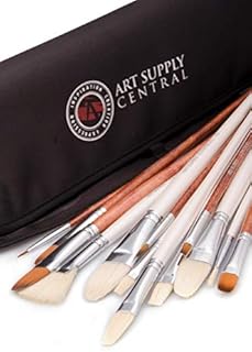 14 Piece Artist Brush Set, HandMade, 7 Natural Bristle and 6 Synthetic Brushes, No Shedding, For Oil, Acrylic and Watercolour, 1 Year Guarantee
