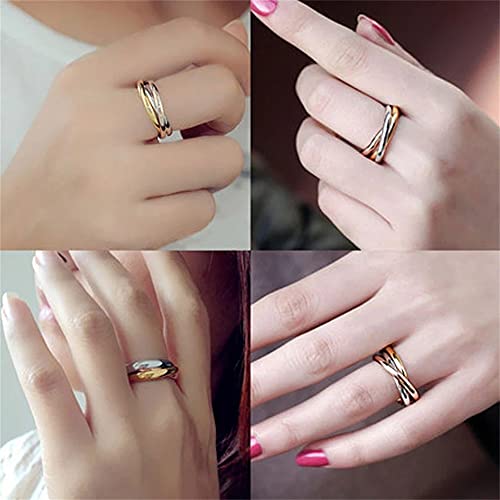 4PCS Trinity Interlocking Band Rings for Women Girls, Stainless Steel Stacking Cross Rings in Silver/Gold/Black Tone, Minimalist Promise Ring for Love/Engagement/Wedding3
