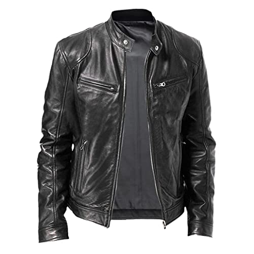 Veste en cuir pour hommes slim fit ajustée noire pour affiner la silhouette masculine