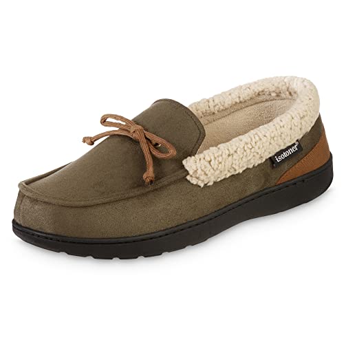Image of isotoner Men's Indoor /Outdoor Slip-on Vincent Microsuede Moccasin Slippers With Memory Foam Comfort