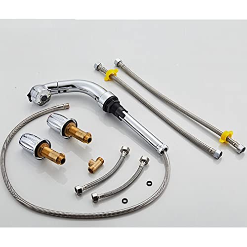 Grifo de lavabo de tres orificios cromado split con grifería extensible de latón para baño 5