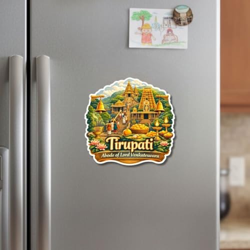 Image of Apna Gift Wooden Fridge Magnet Sticker for Refrigerator Door | Multipurpose Office Magnet for Home Kitchen Decor | Souvenir Gift Travel Memory Fridge Decoration | 4 x 3 Inch Wooden Magnet (Tirupati)