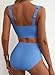 Herseas Women Bikini 2 Piece Cute Beach Fashion Vacation Clothes Cutout Bathing Suit Push Up Swimsuit Solid V Neck Swimwear Swimming Suit Sky Blue