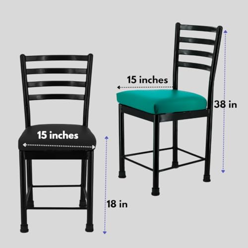 Image of Zidle Asphalt pre Assembled Extra Support Set of 2 Dining Visitor Faux Leatherette seat Cushion Chair for Living Room| Home | Restaurant |Powder Coated Metal Legs Black Coated Pacific Blue seat