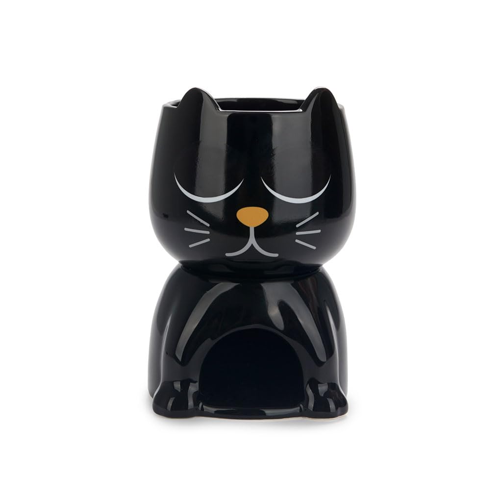 Balvi Fondue Wake Cat Color Negro Termosensible, el Gato Abre los Ojos Cuando se calienta Cerámica