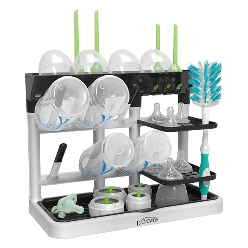Dr. Brown's Drying Tower, Stand-Up Drying Rack, Countertop Baby Bottle Drying with Organized Storage for Baby Essentials, Space Saving Vertical Rack, Black/White - image 9