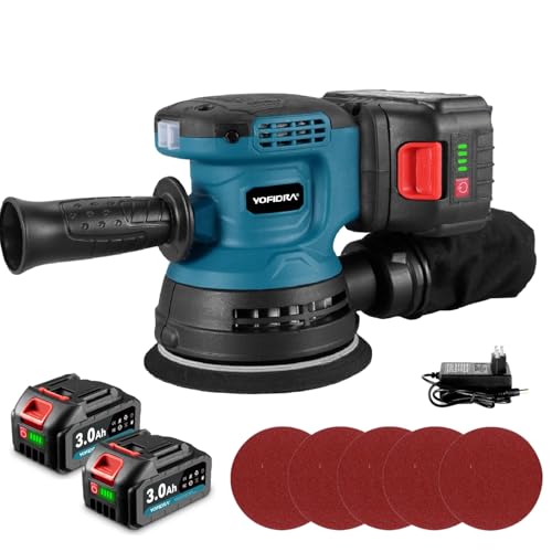 Yofidra Random Orbital Sander, 125mm Cordless Random Orbit 3 Variable Speeds, 12000 OPM, 2PCS 3.0Ah Battery and Charger, with Dust Collection for Wood and Steel 1 Yofidra Random Orbital Sander, 125mm Cordless Random Orbit 3 Variable Speeds, 12000 OPM, 2PCS 3.0Ah Battery and Charger, with Dust Collection for Wood and Steel