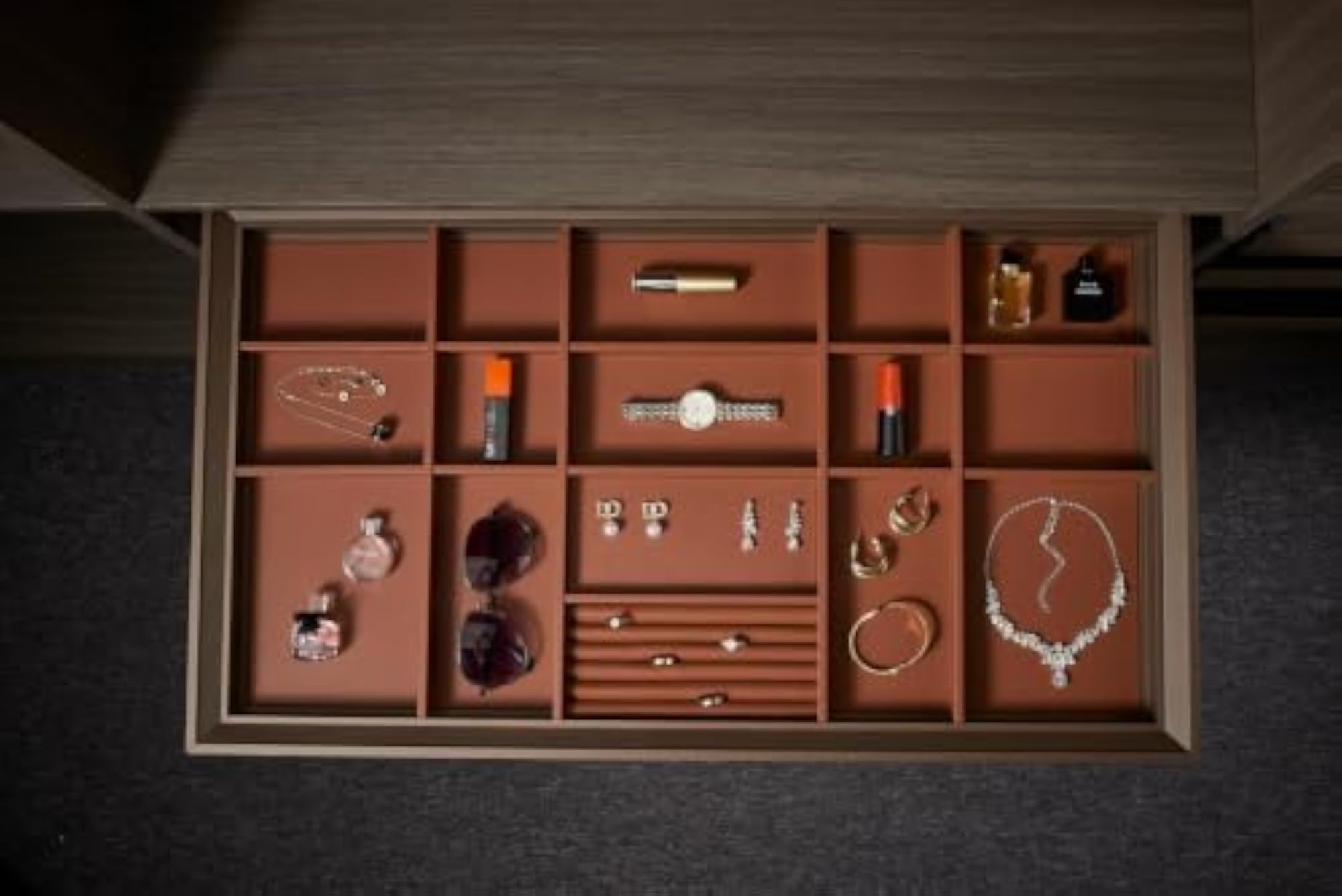 Jewellery Box Drawer Organiser with Multi-Compartment Tray