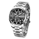 Top 10 Picks for the Best Watch for Dad This Year 9 MEGALITH Wrist Watches for Men Luxury: Dress Silver Stainless Steel Chronograph Watch Waterproof - Gift for Husband Father at Birthday Anniversary