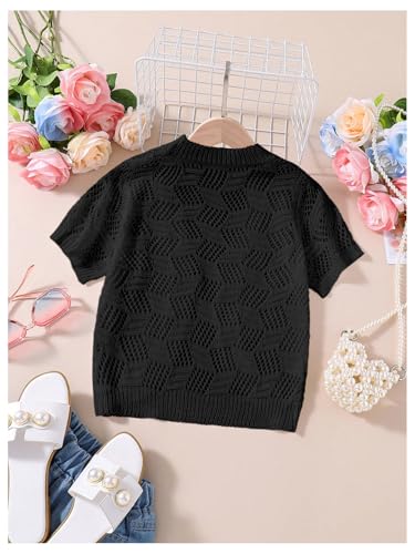 Image of WDIRARA Girl's Open Front Mesh Sheer Cardigan Sweater Short Sleeve Beach Coverup Tops