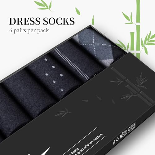 Mens Dress Socks, 6 Pairs Soft Breathable Bamboo Rayon Socks, Classic Mid Calf Socks for Men with Exquisite Box2