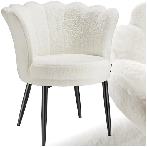 tectake® Sillón Tapizado con Acolchado Grueso, Butaca Salón con Respaldo Curvado en Forma de Flor, Sillón de Lectura con Patas de Acero, Tapas Antideslizantes, Silla Oficina   Terciopelo, Crema/Negro