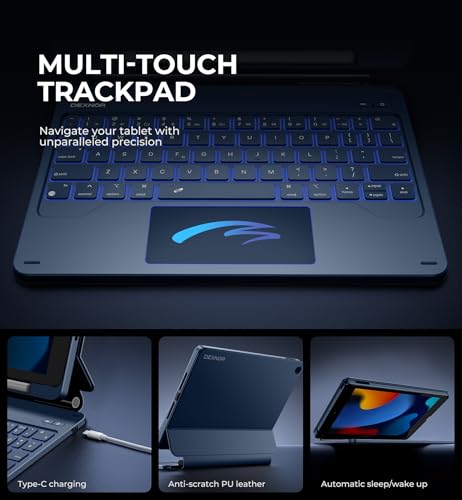 Image of Dexnor for iPad 9th Generation Case with Keyboard Floating Cantilever Magnetic Stand Multi-Touch Trackpad Backlit Pencil Holder Magic Style Keyboard Case for iPad 9th /8th /7th Generation 10.2 inch, Blue