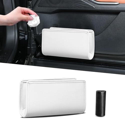 Image of Car Trash Can, Car Garbage Can, Waterproof Litter Auto Trash Can for Travelling, Auto Interior Accessories Foldable Hanging Mini Cars Storage Bag Container Universal Fit Most Cars (White)
