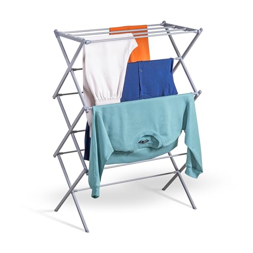 CUQOO Concertina Clothes Airer – Durable Steel Foldable Laundry Rack | Indoor Clothes Drying Rack with Non-Slip Feet | Folding Clothes Dryer for Outdoor | Space-Saving Portable Indoor Airer
