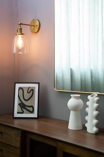 Image of PERMO Industrial Vintage Sconce with Oval Cone Clear Glass Shade 1 Light Single Sconce Wall Light for Living Room Bedroom (Antique Gold)