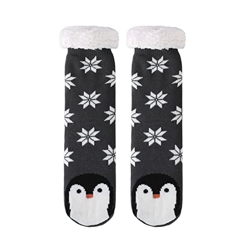 WYTartist Calcetines de invierno para mujer, súper suaves y cálidos, con forro polar, a rayas, lindos animales, para mujeres y niñas, Un pingüino, Talla única Cover