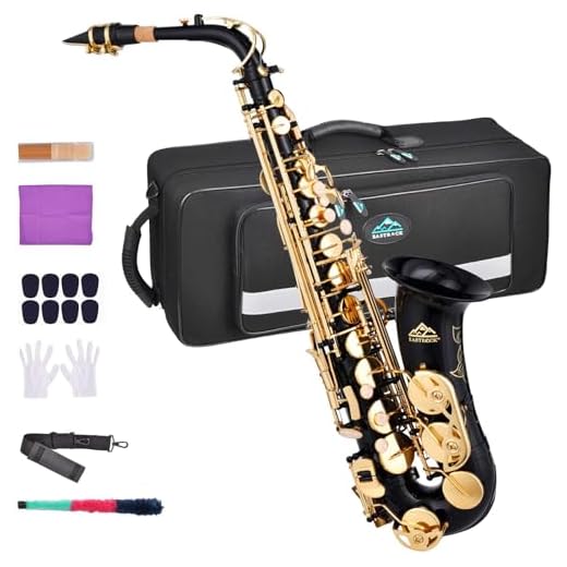 EASTROCK Black/Golden Alto Saxophone E Flat Sax Full Kit for Students Beginner with Carrying Case,Mouthpiece,Mouthpiece Cushion Pads,Cleaning Cloth&Cleaning Rod,White Gloves,Neck Strap