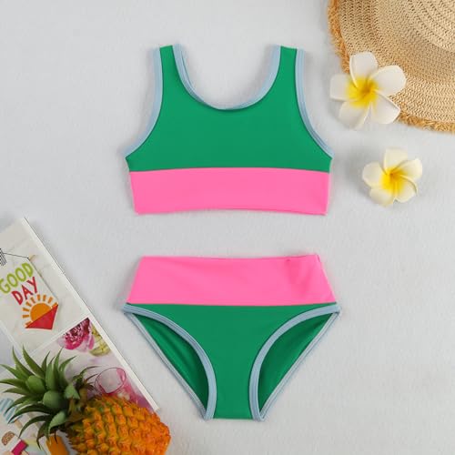 Girl Swimsuit Casual Swimwear Kids Two Piece Color Block Bathing Suits Beach Bikini Set 3-8 Years2