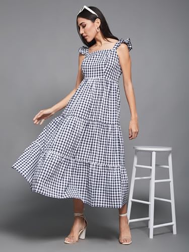 Image of Miss Chase Women's Round Neck Sleeveless Polyester Ruffled Knee- Length Dress