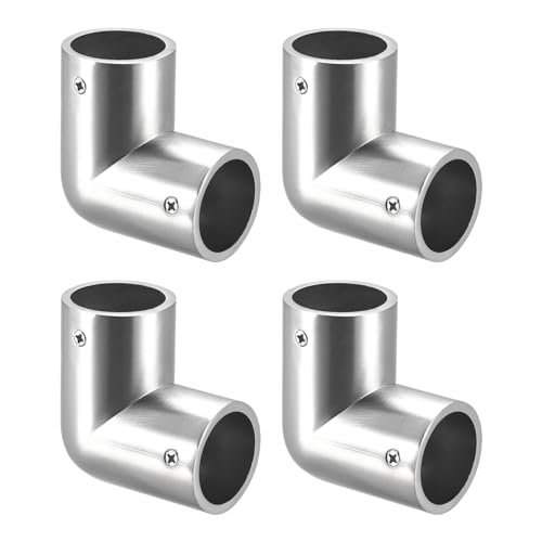 sourcing map 4Pcs Rail Elbow Fitting 90 Degree 2-Way Zinc Alloy Pipe Connector Brushed for 25mm/1 OD Handrail Railing