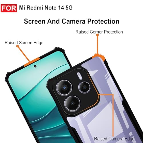 Image of Zapcase Back Case Cover for Mi Redmi Note 14 5G | Compatible for Mi Redmi Note 14 5G Back Case Cover | Clear Case with Camera Protection | (TPU + PC | Matte Black)