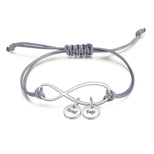 Personnalisé Infinité Bracelet avec 2-5 Pendentifs Gravé Acier inoxydable Bracelet Manchette Amitié Femmes Cadeau de pour Noël Anniversaire Fête des Mères La Saint-Valentin (2 charms)