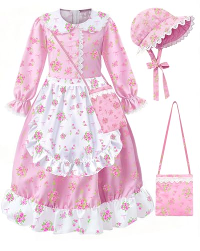 Qezny Colonial Costume Girls Pioneer Dresses for Girls Ages 4-12