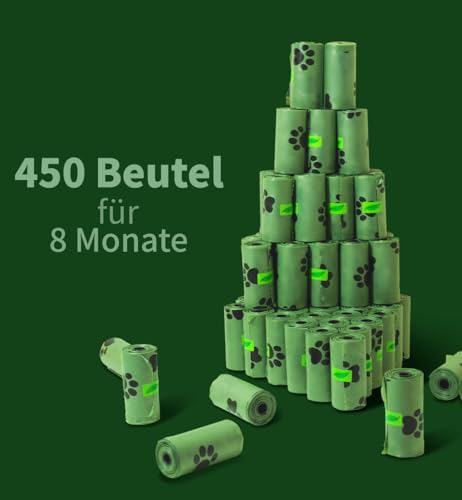 Blanlody Hundekotbeutel 450 Tüten Kotbeutel für Hunde Biologisch Abbaubar Hundebeutel mit Duft 28 Rollen 30 x 22 cm Hundetüten und Kotbeutelspender
