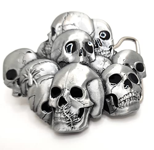 Skull Pile Belt Buckle and Chrome Black Pyramid Studded Leather Belt4