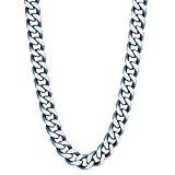 Metro Jewelry Stainless Steel Curb Chain Necklace for Men with Blue Ion Plating 8 MM 22 Inch Long