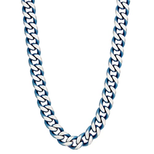 Metro Jewelry Stainless Steel Curb Chain Necklace For Men With Blue Ion Plating 8 Mm 22 Inch Long #TOP14
