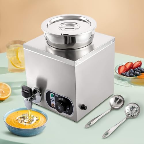 Image of LPLYAA Soup Cooker, 4L/4.2Qt Commercial Soup Warmer Electric Food Warmer Adjustable Temp. 86-185℉, Stainless Steel Countertop Soup Pot with Tap for Cheese/Pearl Tapioca/Rice/Boba