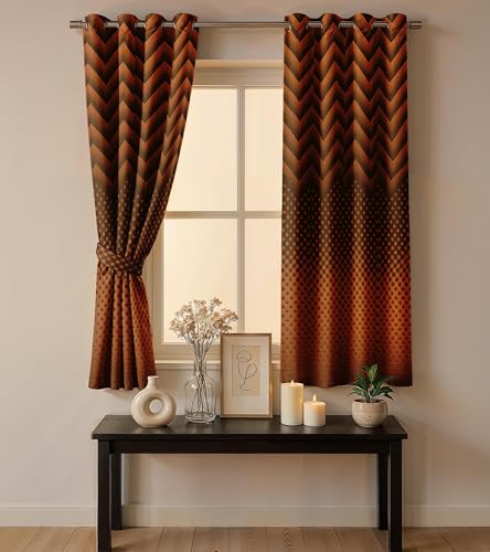 Image of Ultimate Trends Room Darkening Digital Printed Modern Curtain 65-70% Opacity,Diamond Eyelets, Tie Back, Modern Prints, 5 FEET Pack of 2,Brownz